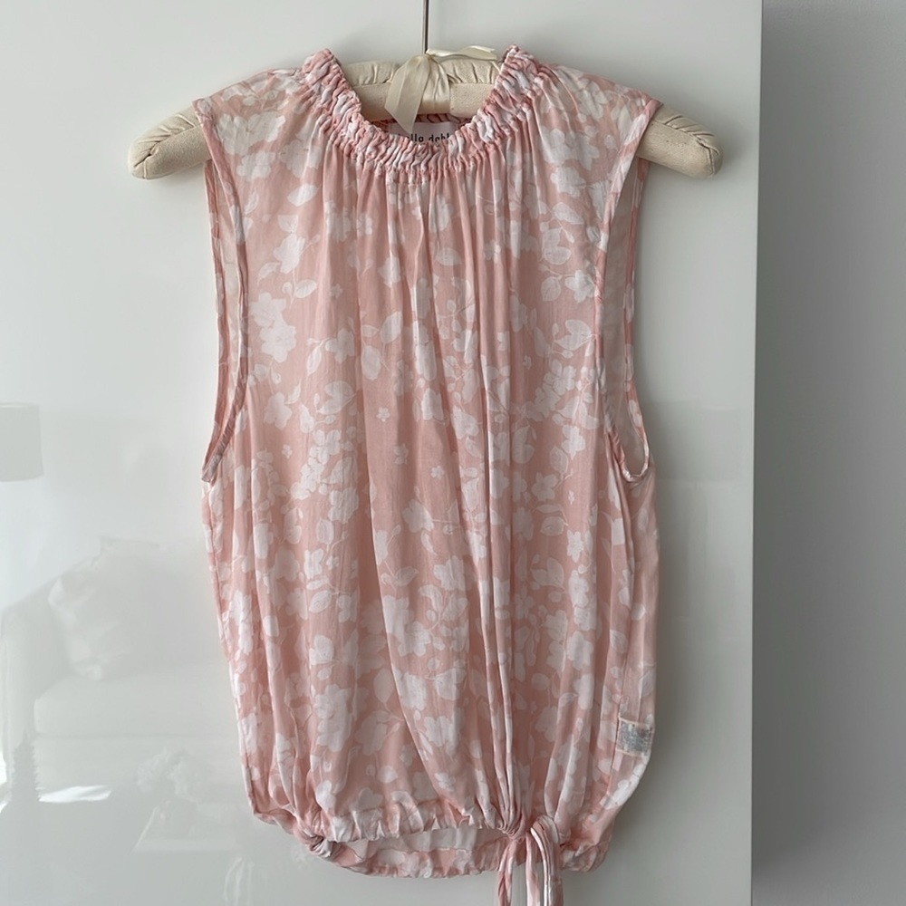 Bella Dahl Peach & White Smoked Neck Blouse